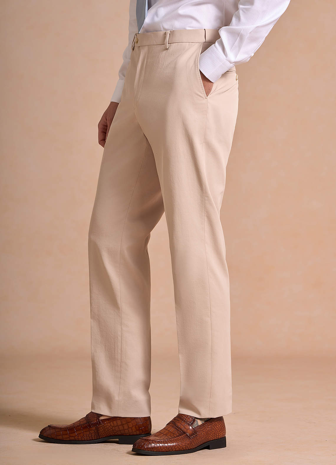 front Carter Tan Cotton Linen Blend Dress Pants