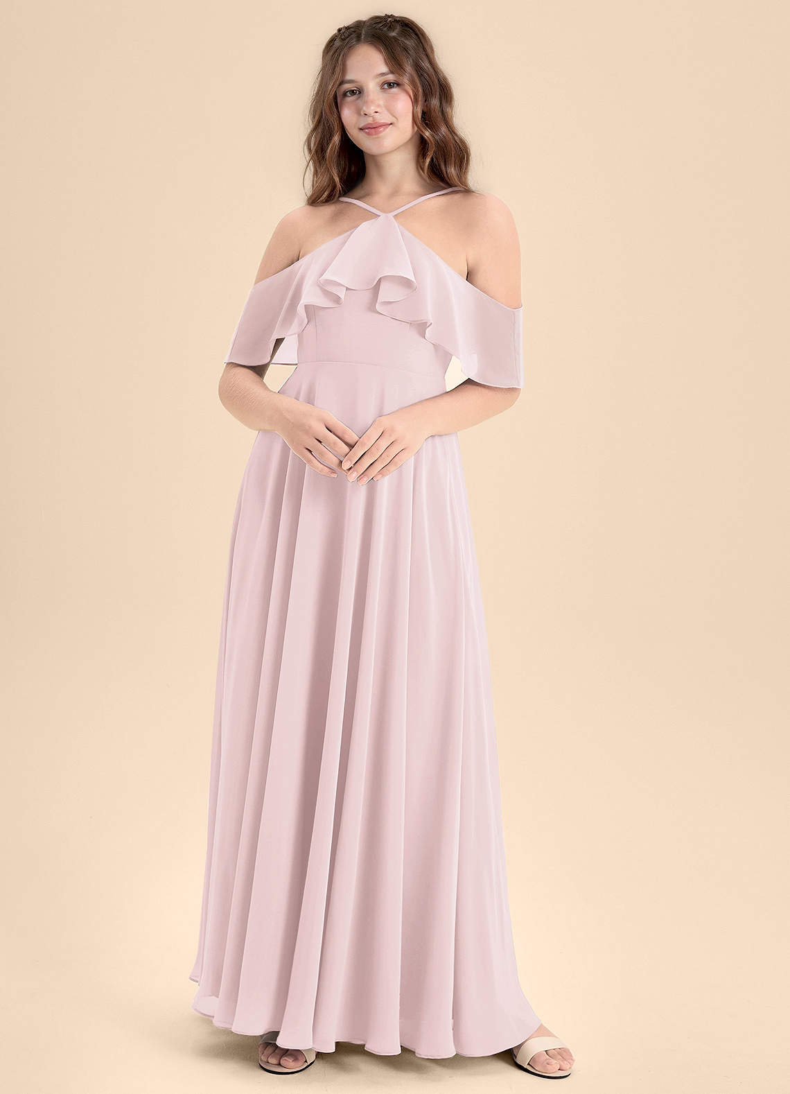 Azazie Tessabelle Junior Vestido de Rosa Rubor de Gasa de Corte En A con Vestidos sin tirantes image1
