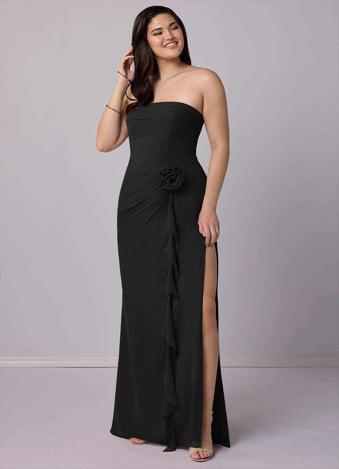 Barbie ♥ Azazie Bridesmaid Dresses Black Sheath Strapless Chiffon Convertible Dress image6