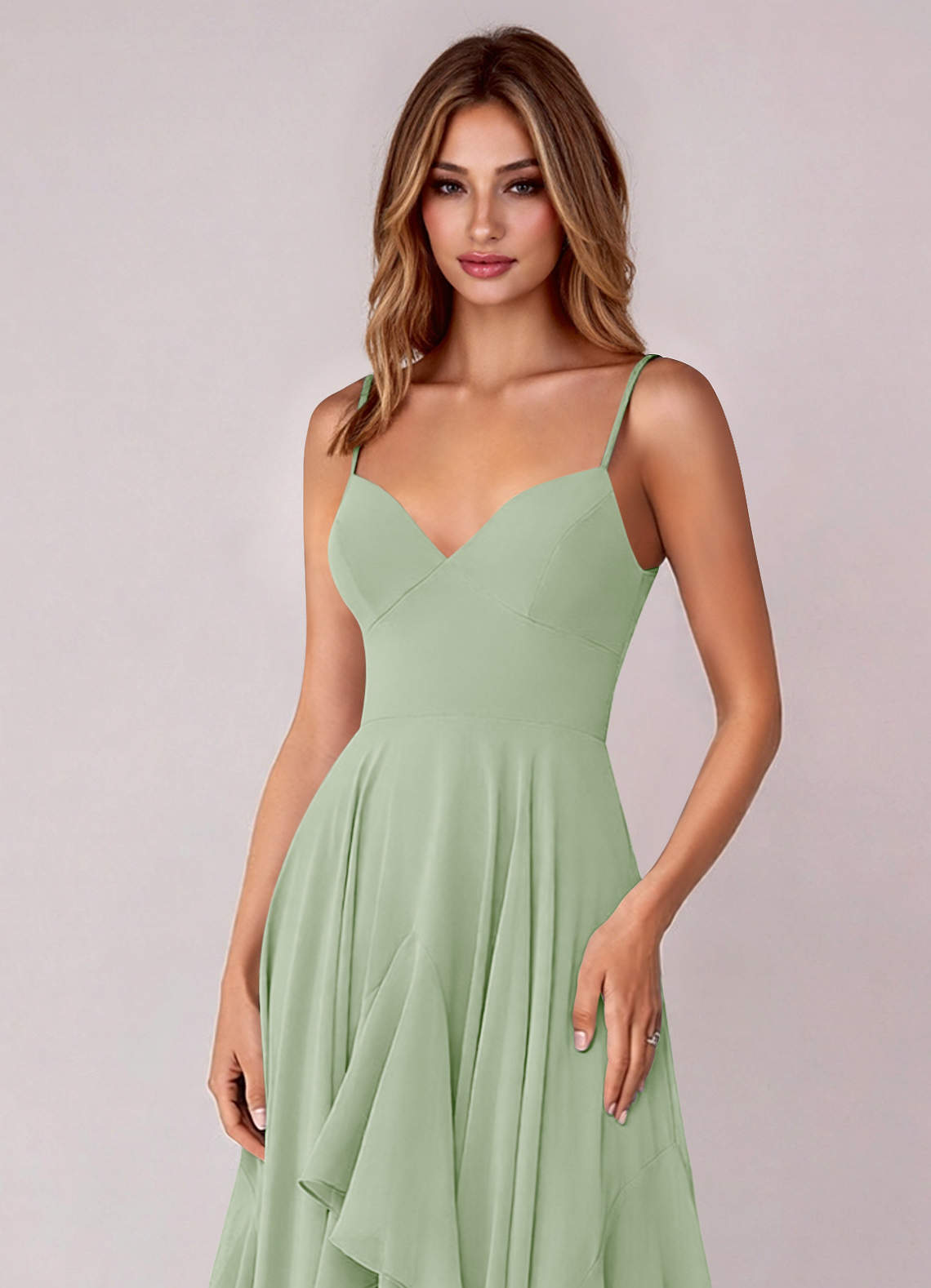 Azazie Zaina Bridesmaid Dresses Dusty Sage A-Line Chiffon Dress image1