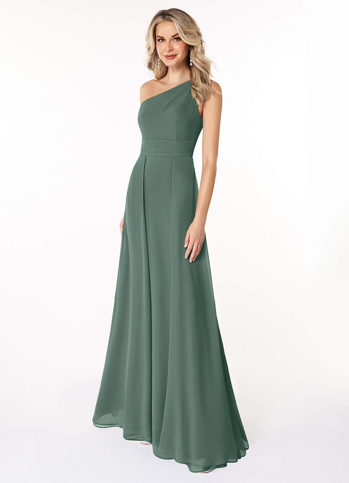 Azazie Dallas Bridesmaid Dresses Sea Moss A-Line One Shoulder Chiffon Dress image1