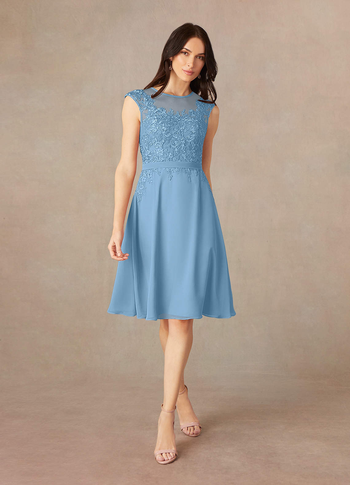 Azazie Klaus Mother of the Bride Dresses Steel Blue A-Line Scoop Sequins Chiffon Dress image2