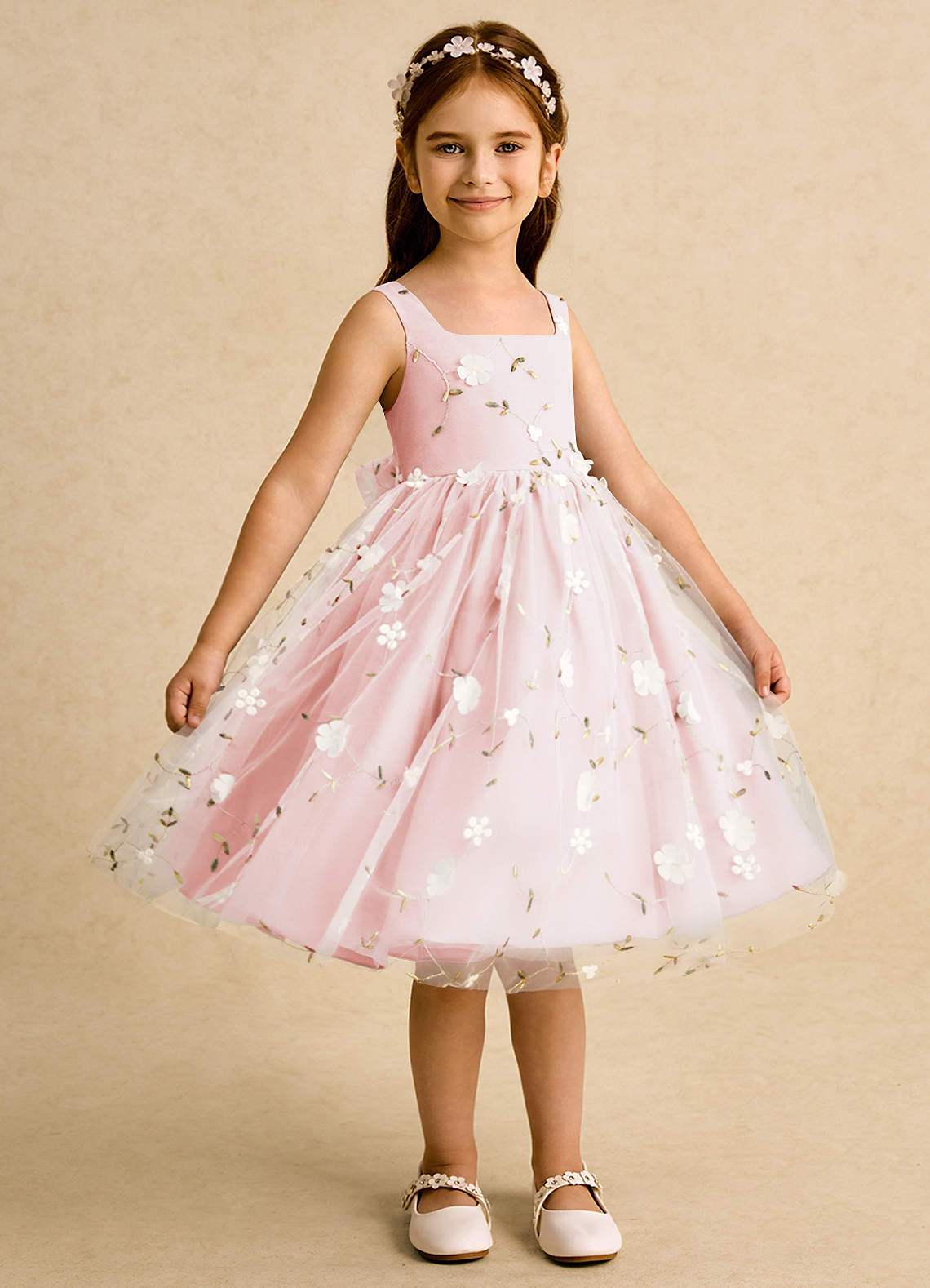 Azazie Bean Flower Girl Dresses Blushing Pink Ball-Gown Sleeveless Tulle Dress image3