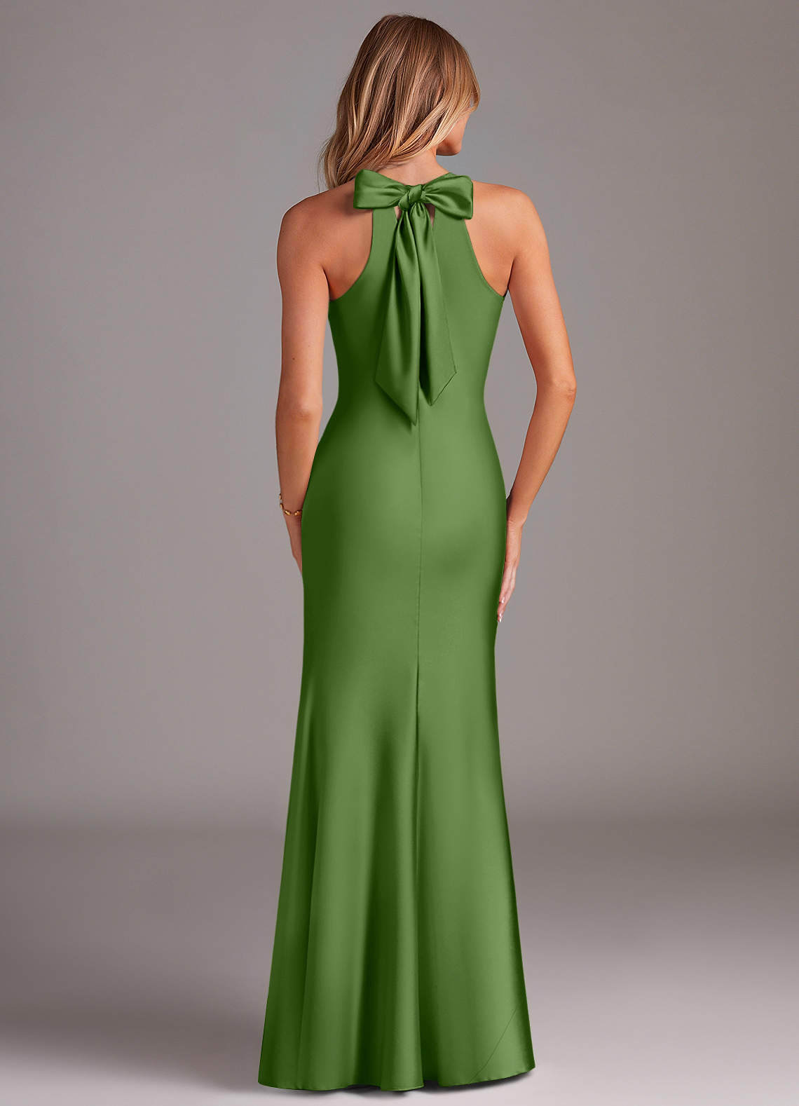 Azazie Mermaid Halter Neck Floor-Length Stretch Satin Bridesmaid Dresses