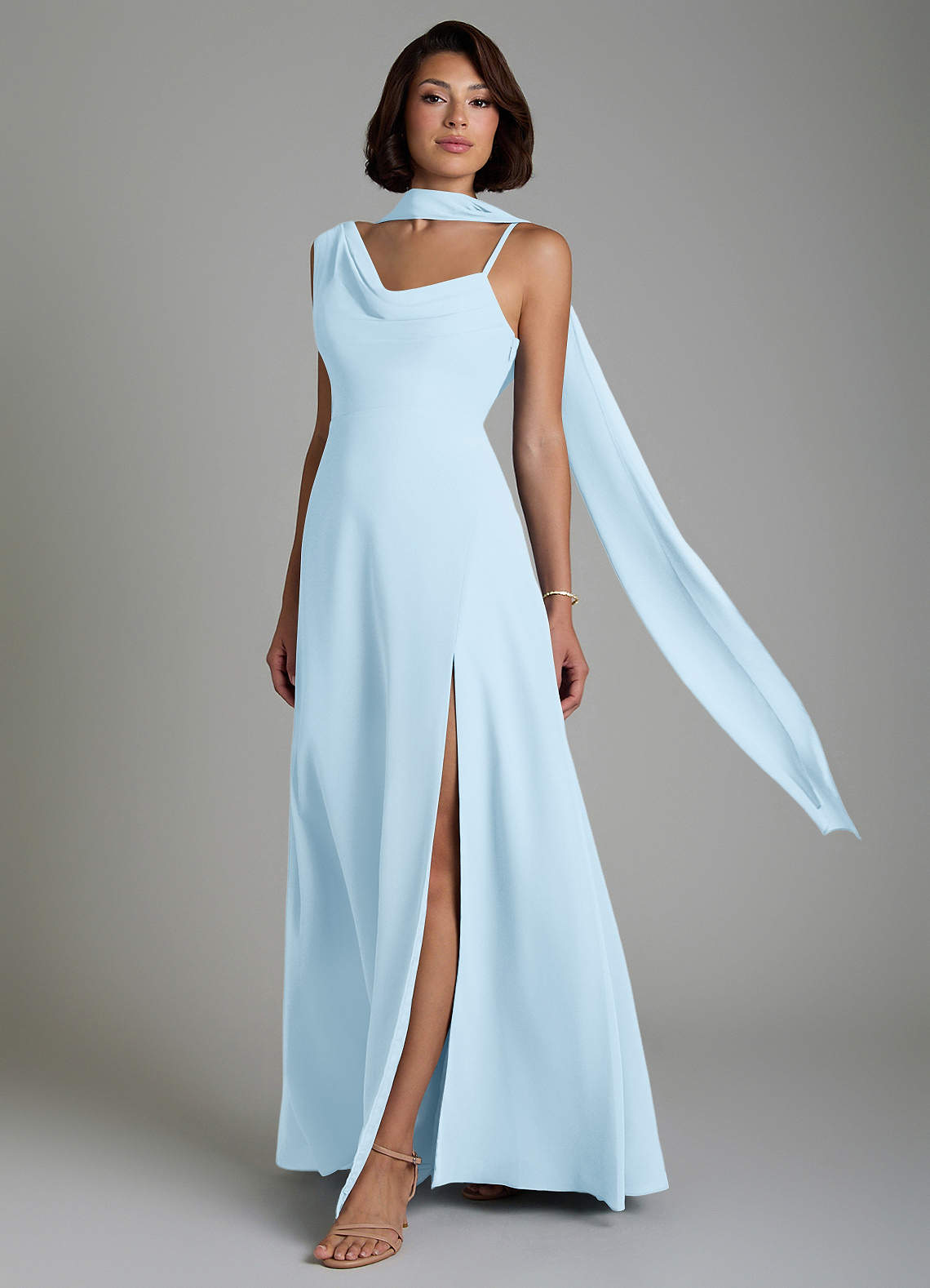 pale blue chiffon bridesmaid dresses Azazie True dusty blue bridesmaid dresses