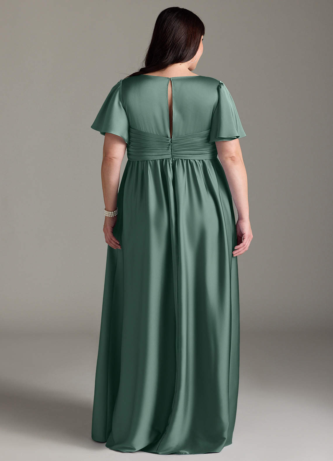 Azazie Verna vestidos de dama de honor de maternidad Vestido de Corte En A Volante Hasta el suelo Satén Elástico image10