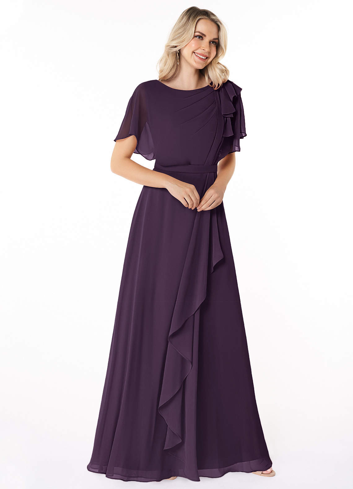 Azazie Aaliyah Modest Bridesmaid Dresses A-Line Scoop Pleated Chiffon Floor-Length Dress image5