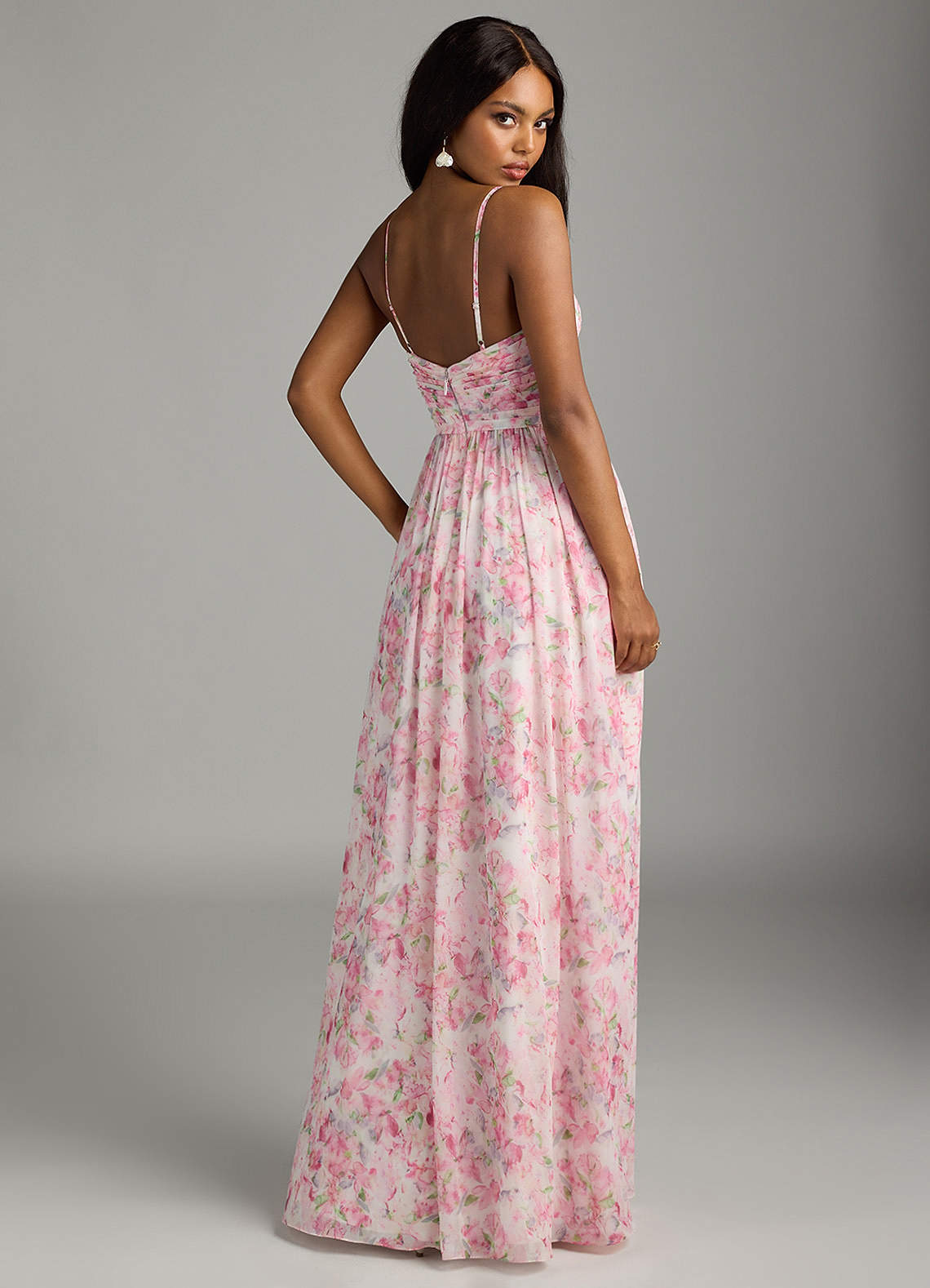 bridesmaid dresses printed Grey Keyhole Back Floor Length Chiffon Pockets Bridesmaid Dress main image 1