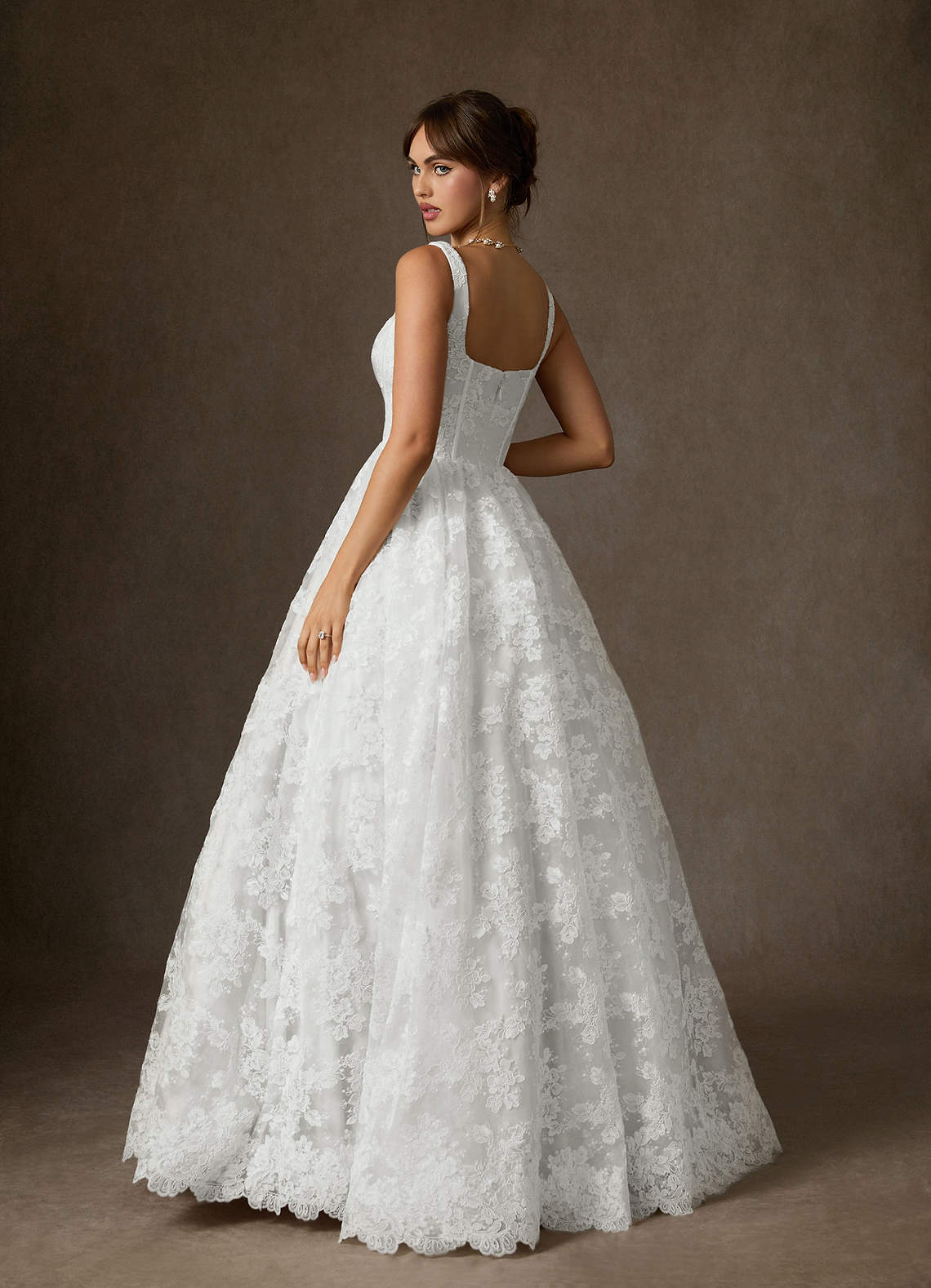 Azazie Geneva Wedding Dresses Diamond White Ball-Gown Square Neckline Lace Dress image1