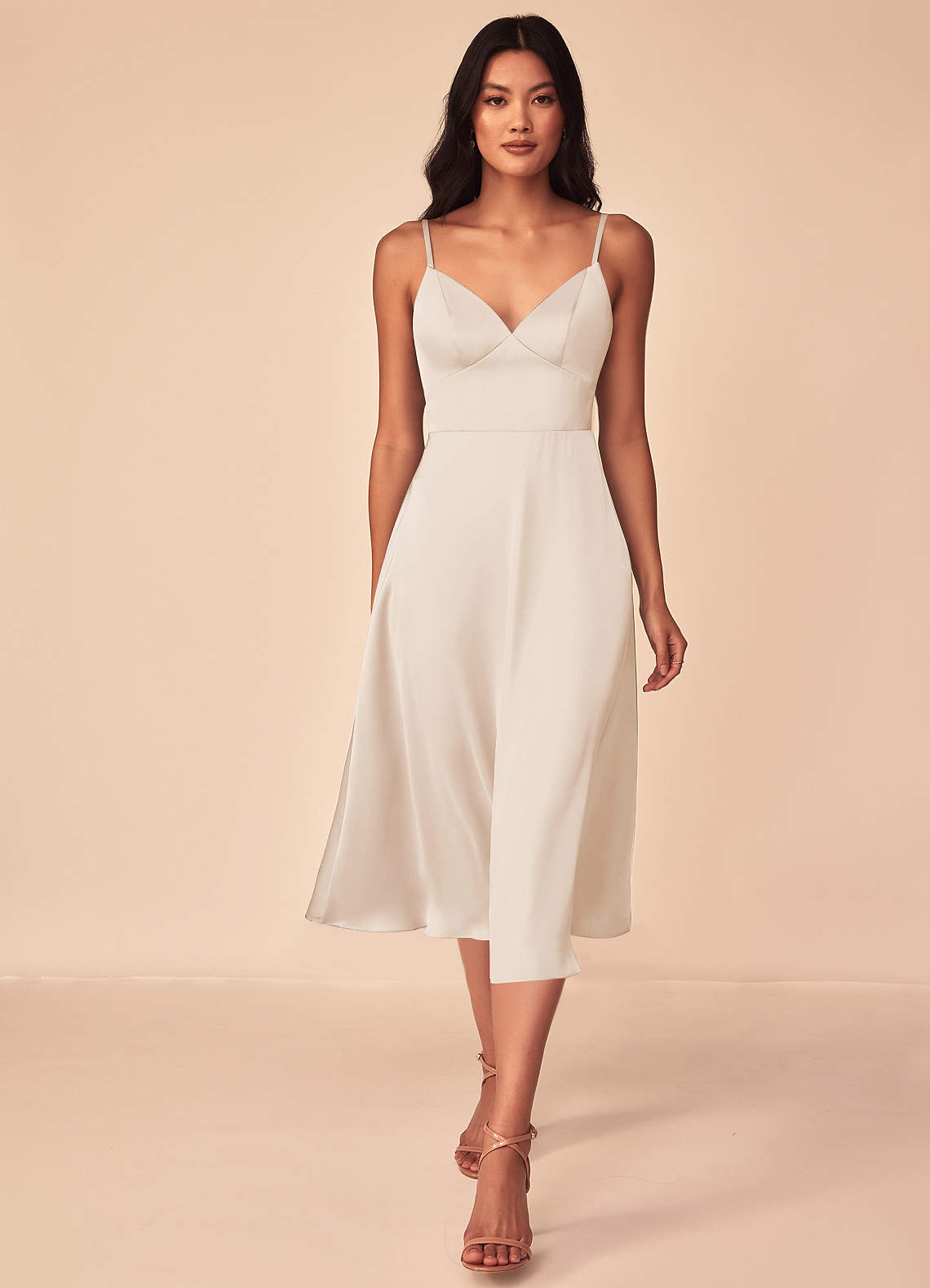 Azazie Dottie Bridesmaid Dresses White Alabaster A-Line Stretch Satin Dress image1