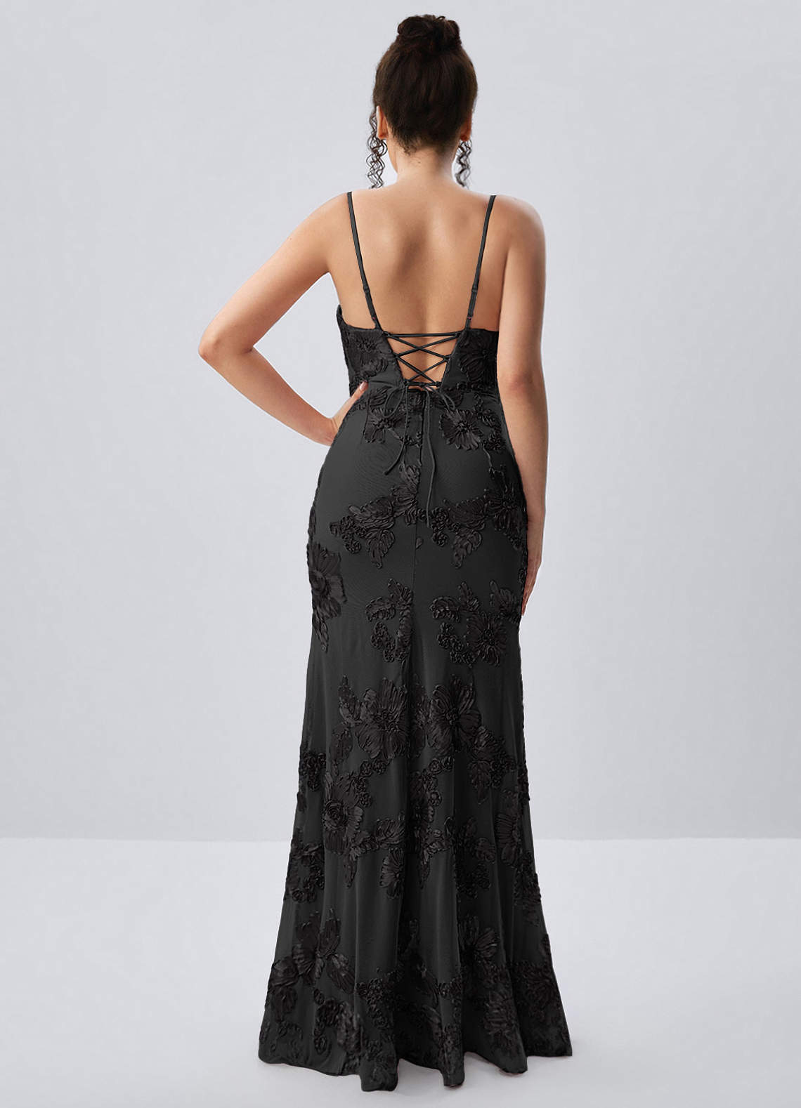 black lace backless mermaid dress Mermaid Lace Black Wedding Dresses V Neck Sleeveless Tulle Gothic Bridal Gown US12 / Custom Color