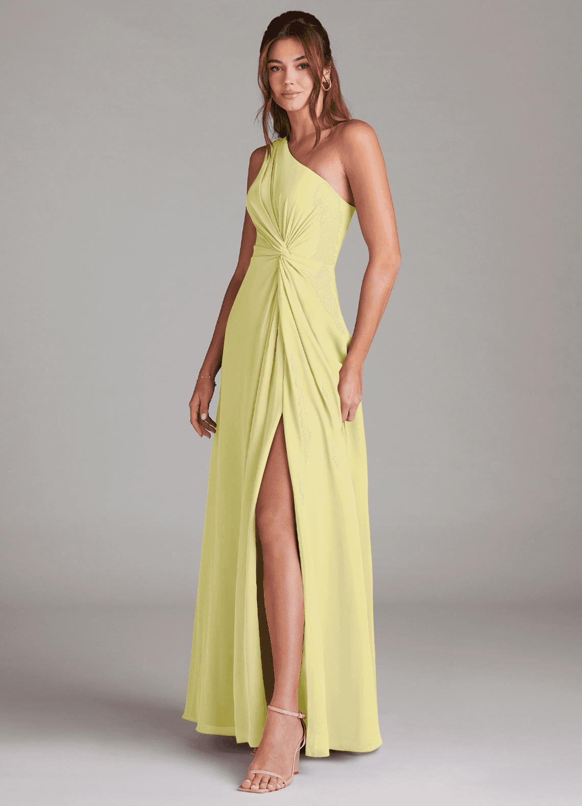 Azazie Brooke Abiti da Damigella Abito A-Line in Chiffon Monospalla Sorbetto Al Limone image4