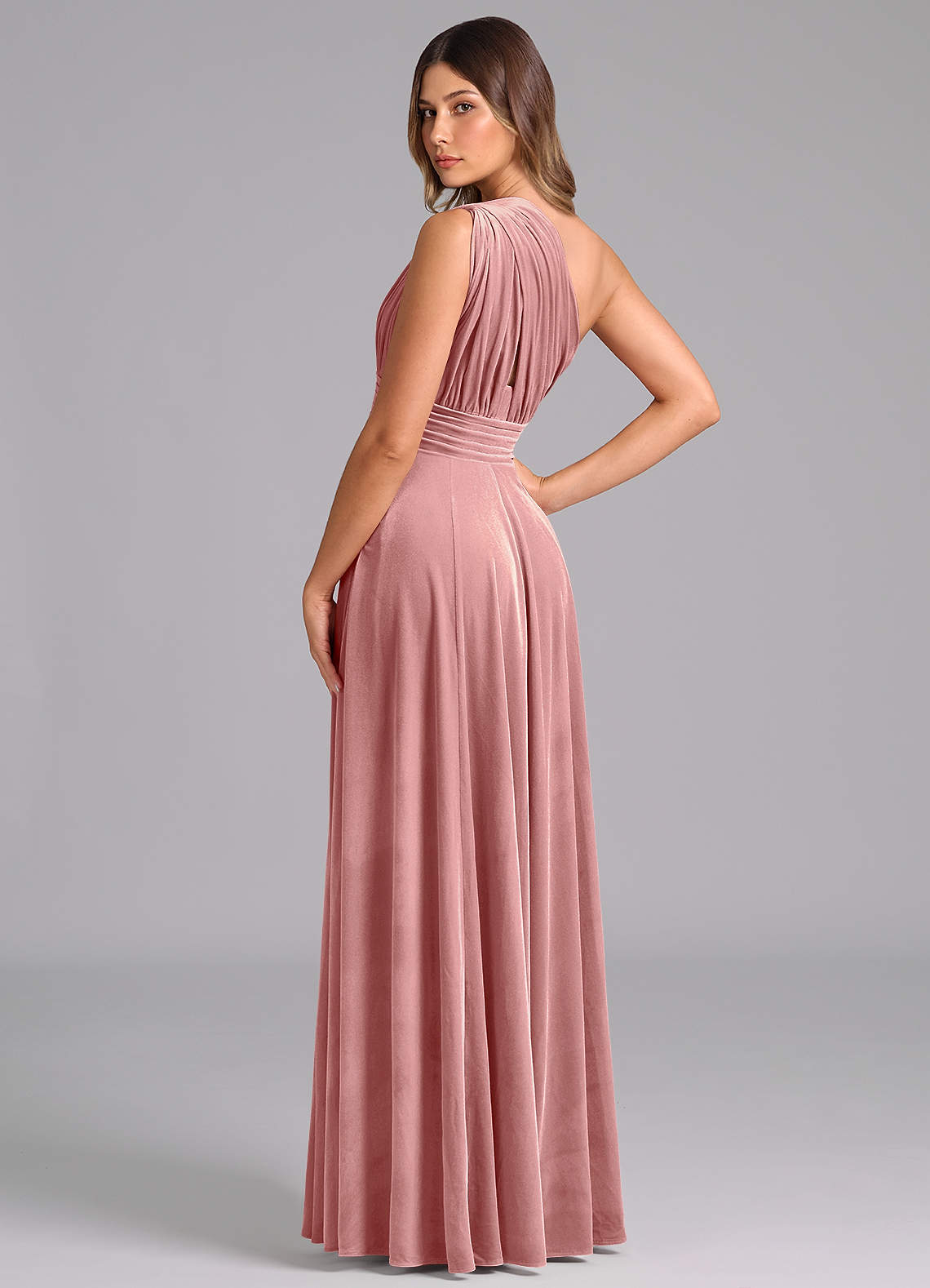 Azazie Charlize At-home Try On Dresses Black A-Line One Shoulder Velvet Dress image1