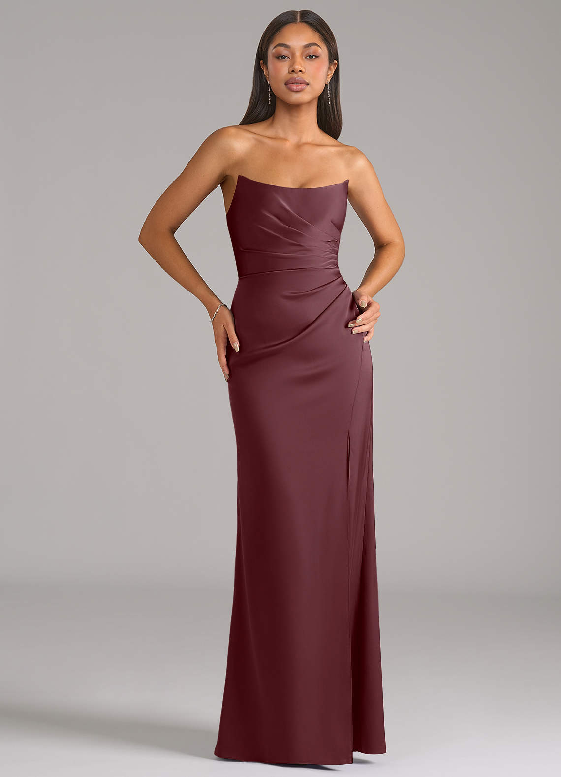 Azazie Marla Bridesmaid Dresses Sangria Sheath Strapless Stretch Satin Convertible Dress image1