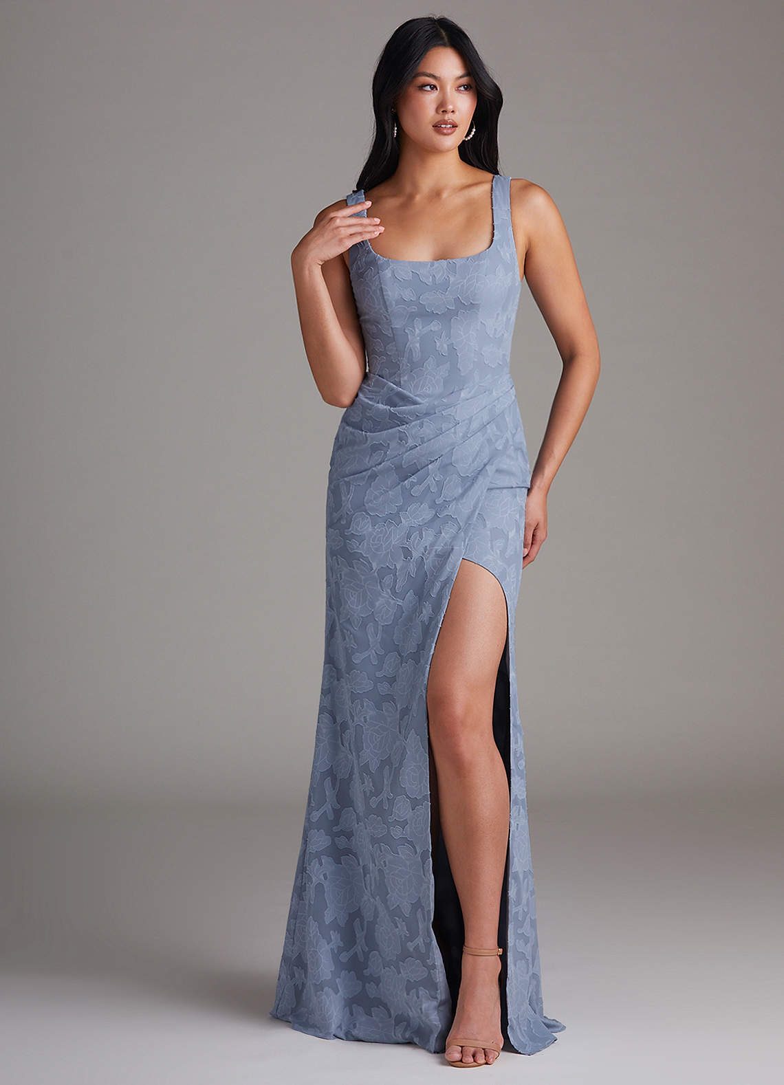 blue floral burnout dress Azazie Rue