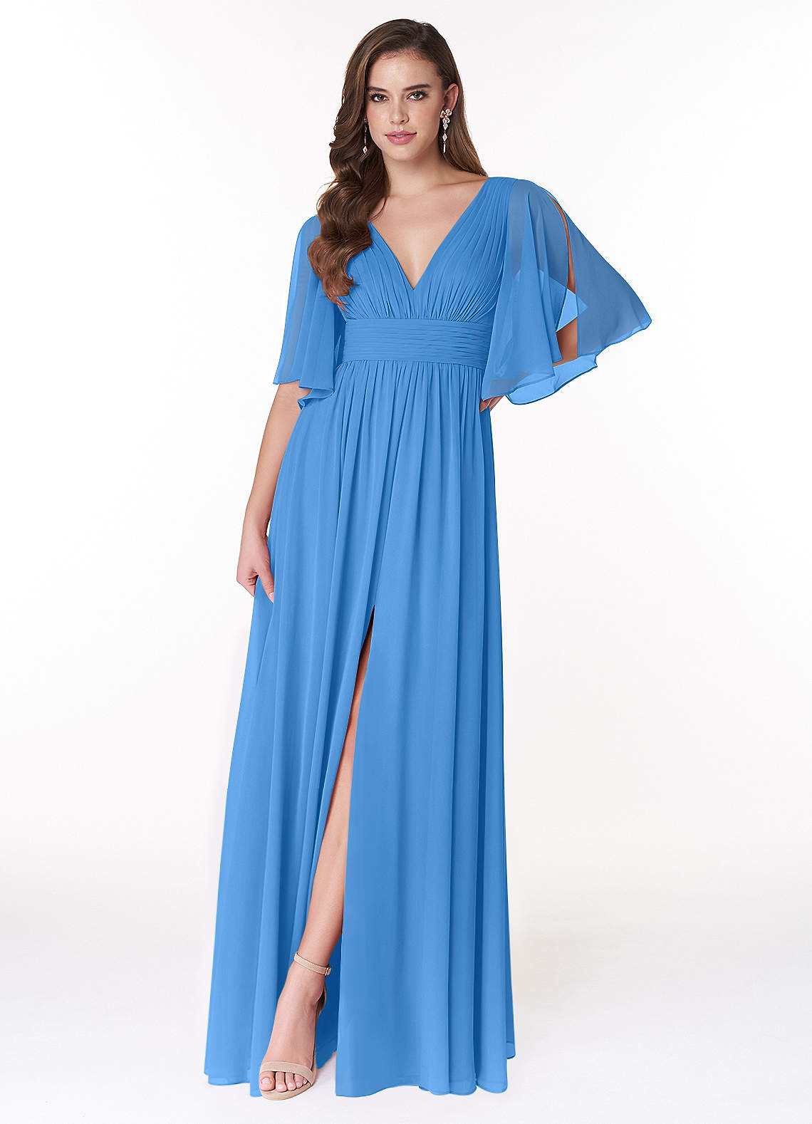 Azazie Temeka Bridesmaid Dresses Blue Jay A-Line Ruched Chiffon Dress image1