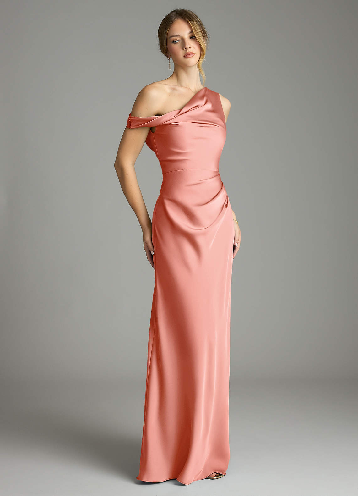 Azazie Emerson Coral Stretch Satin Bridesmaid Dresses | Azazie Azazie Emerson Coral Stretch Satin Bridesmaid Dresses | Azazie