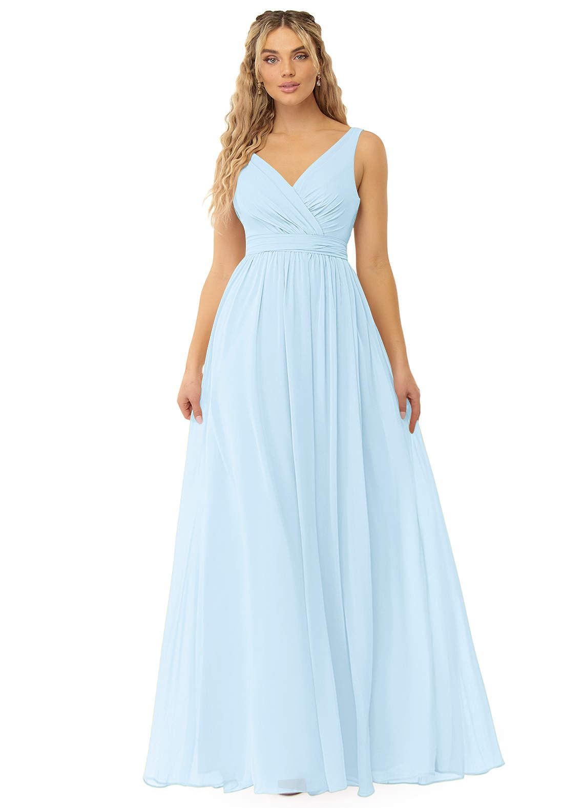 Azazie Kora Robes de demoiselle d'honneur Robe Trapèze en Mousseline de soie Plissée Bleu Ciel image1