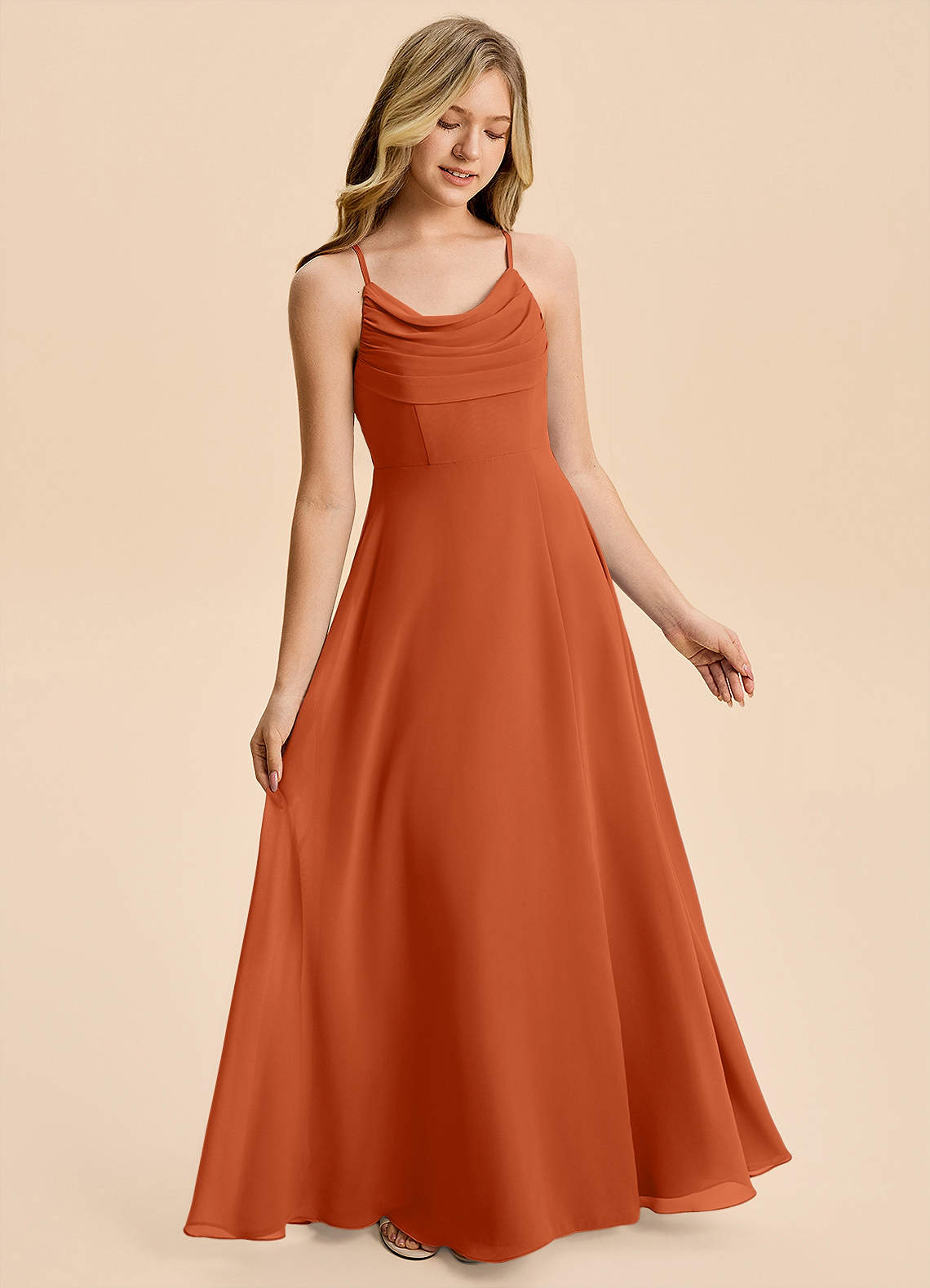 Azazie Gia Junior Burnt Orange A-Line Pleated Chiffon Dress image3