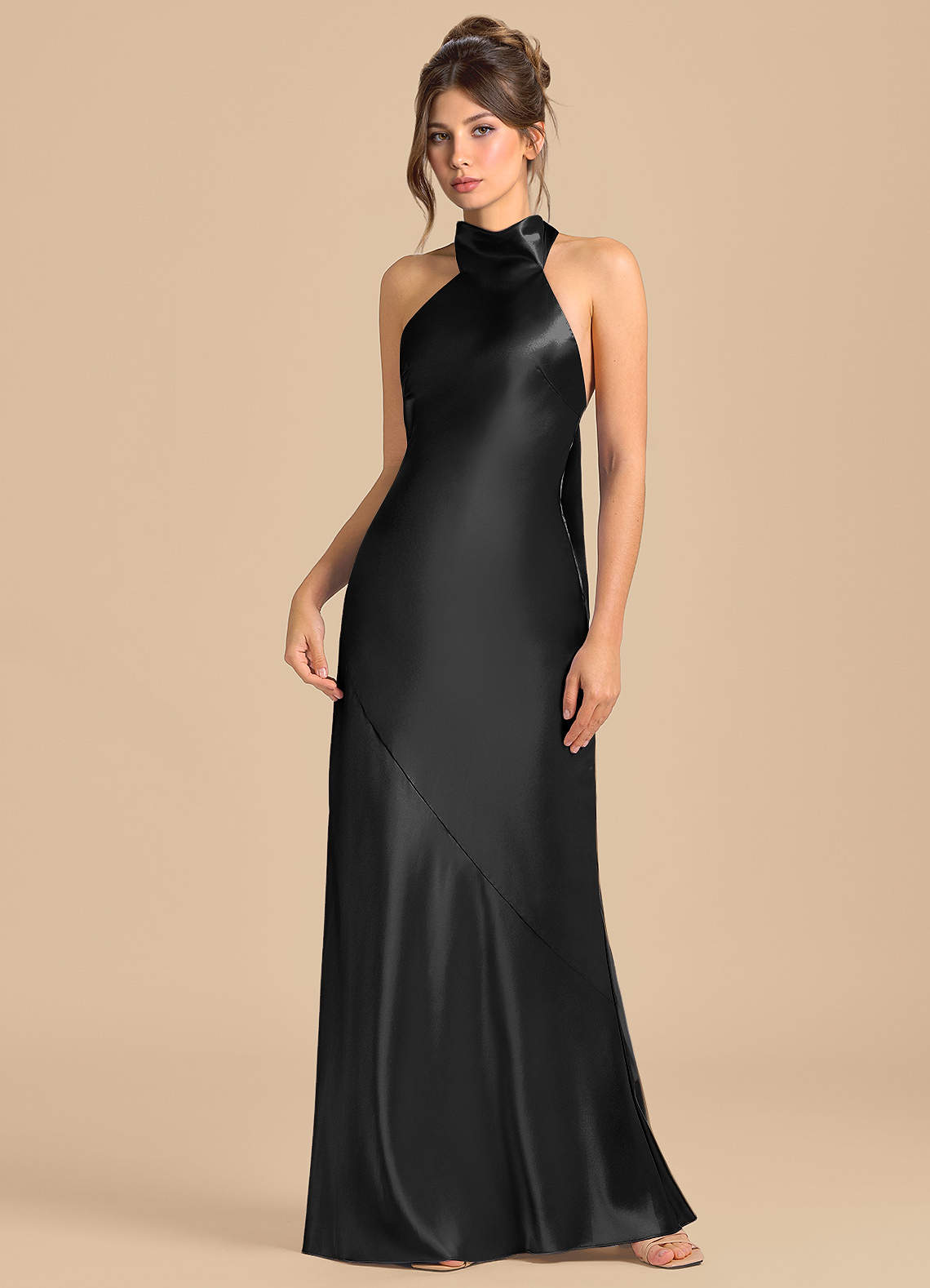 Azazie Velli Brudtärnklänningar Klä av Tubklänning i Metallisk satin Hög hals Svart image2