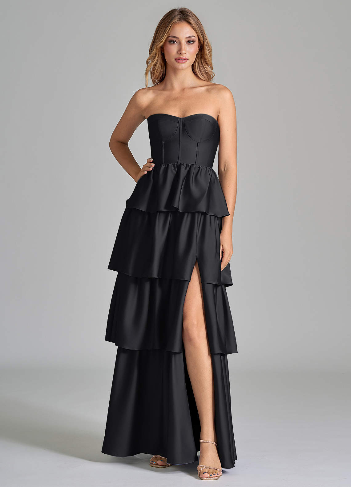 Azazie Faye Black Stretch Satin Bridesmaid Dresses | Azazie Azazie Faye Black Stretch Satin Bridesmaid Dresses | Azazie