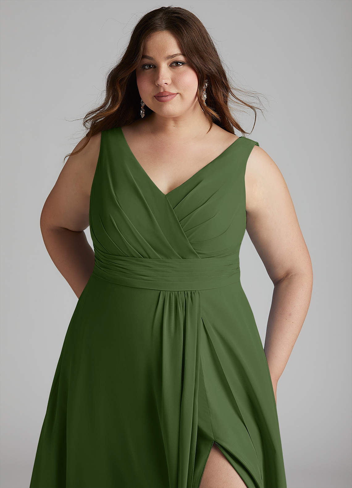 Azazie Karina Bridesmaid Dresses Olive A-Line Pleated Chiffon Dress image10