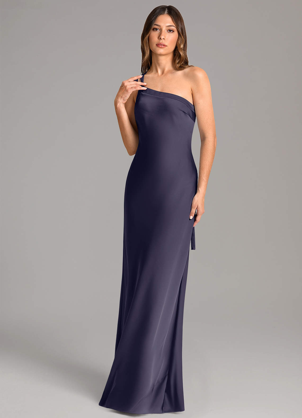 Azazie Monroe Bridesmaid Dresses Stormy Mermaid One Shoulder Stretch Satin Dress image1