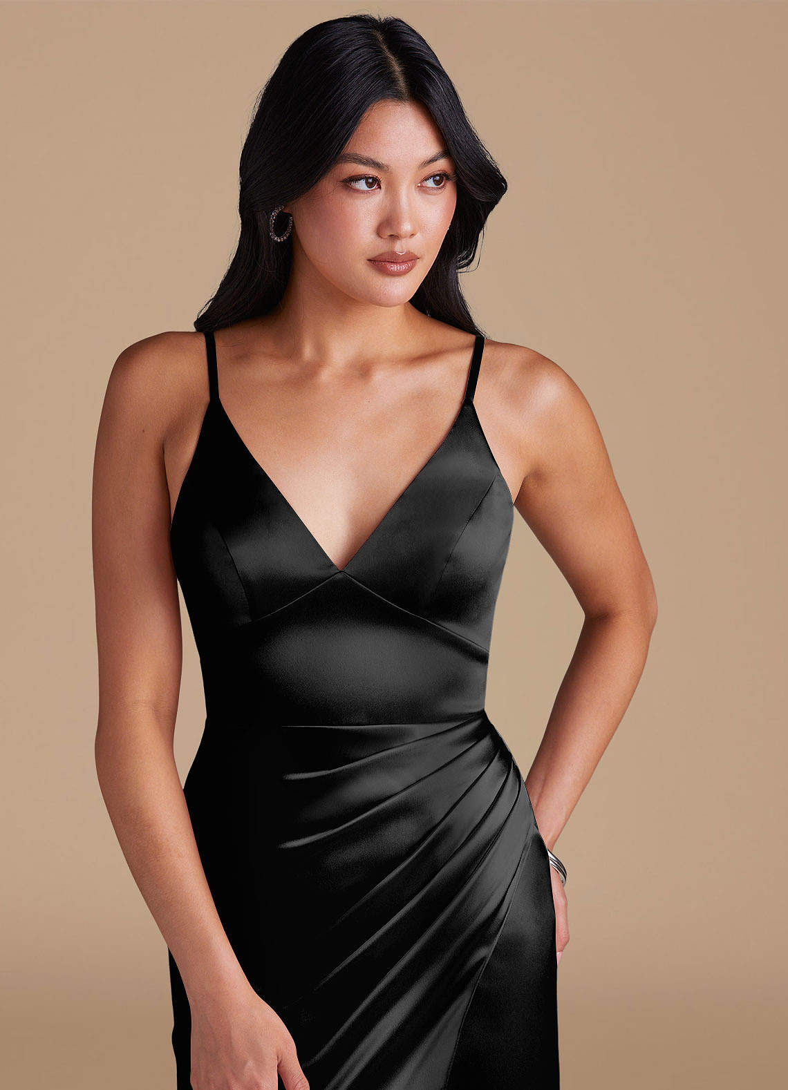 black metallic satin dress Long Metallic Prom Dress with Beaded Back Bands Black / 8