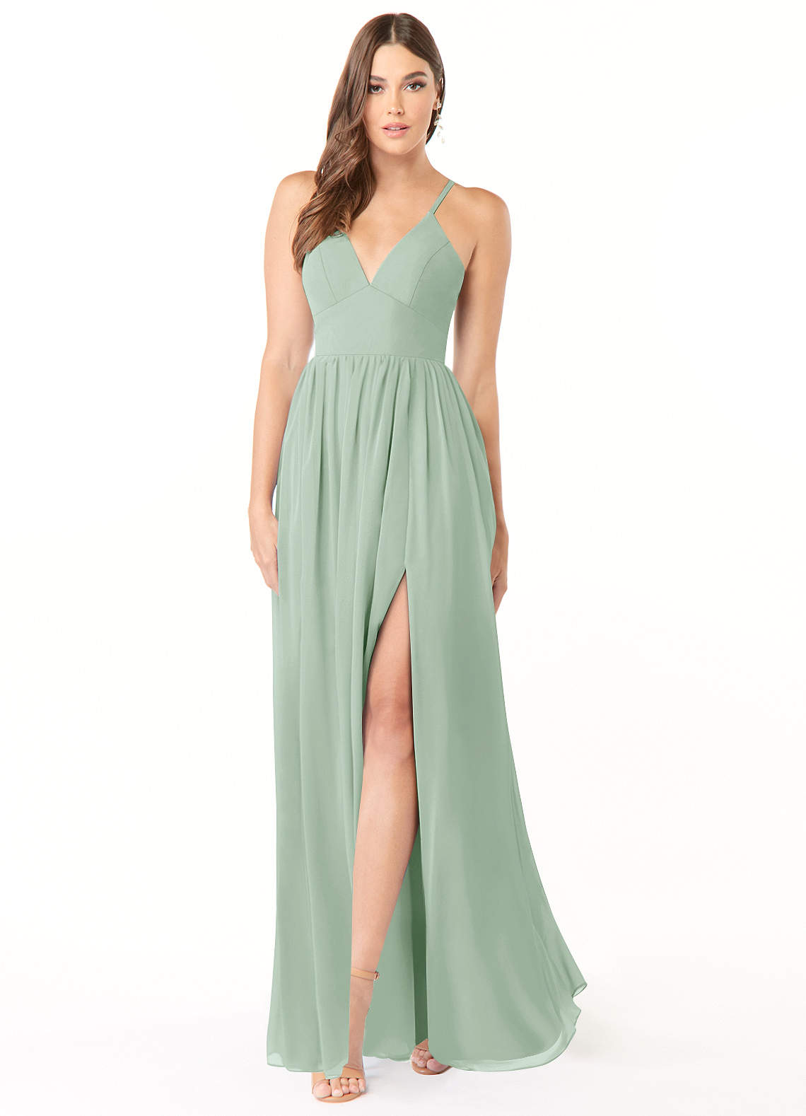 Azazie Aaida Bridesmaid Dresses Agave A-Line Corset Chiffon Dress image1