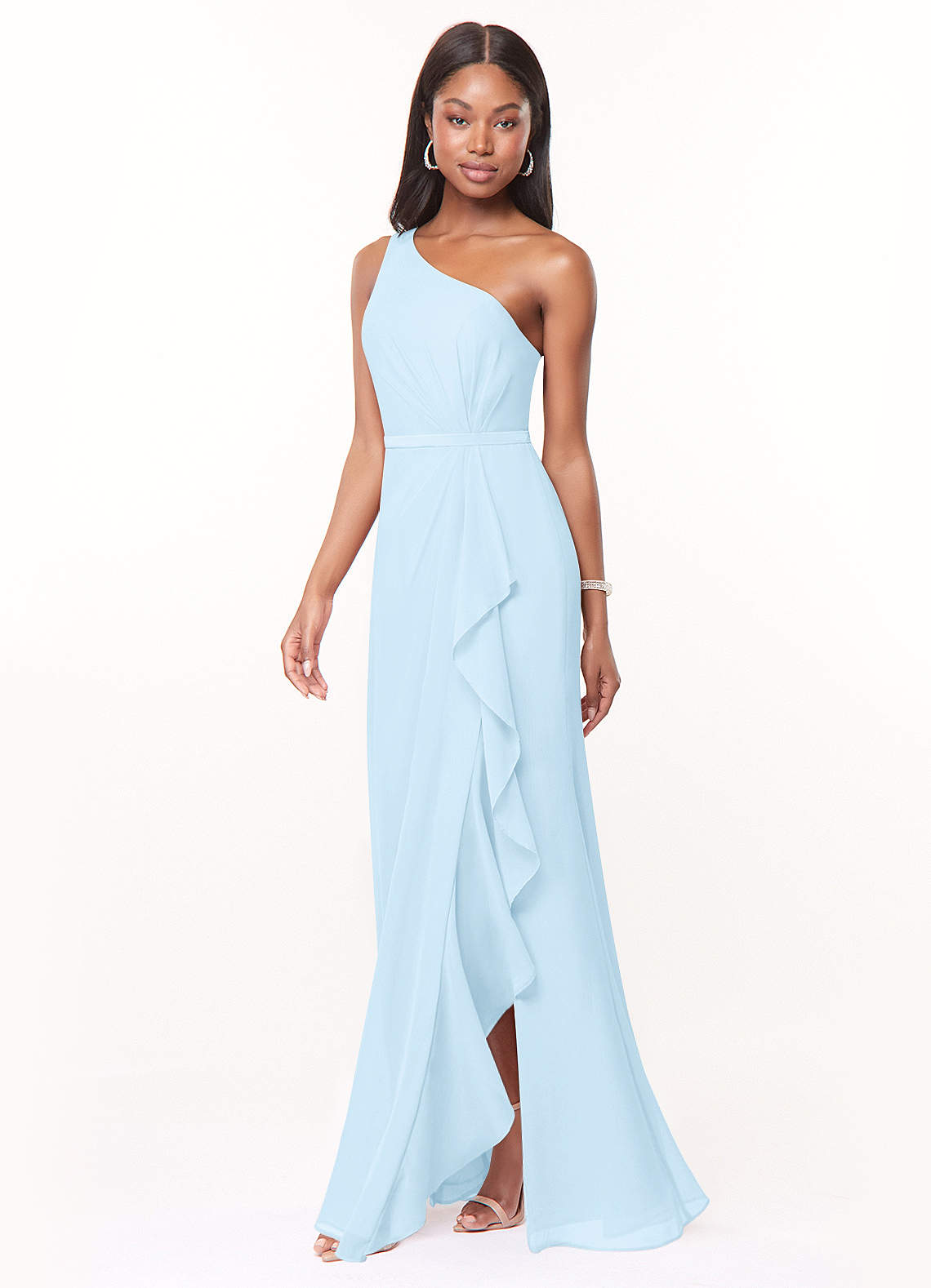Azazie Liza Brautjungfernkleider Meerjungfrau-Linie One-Shoulder Chiffon Kleid Himmelblau image1