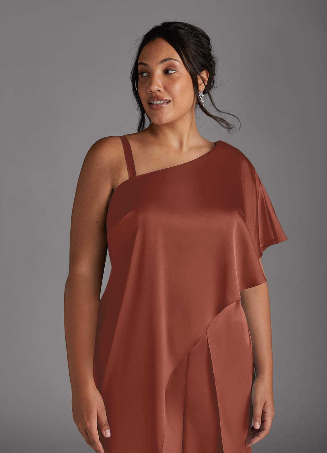 Azazie Hagretta Mother of the Bride Dresses Auburn Jumpsuit/Pantsuit Stretch Satin Dress image11