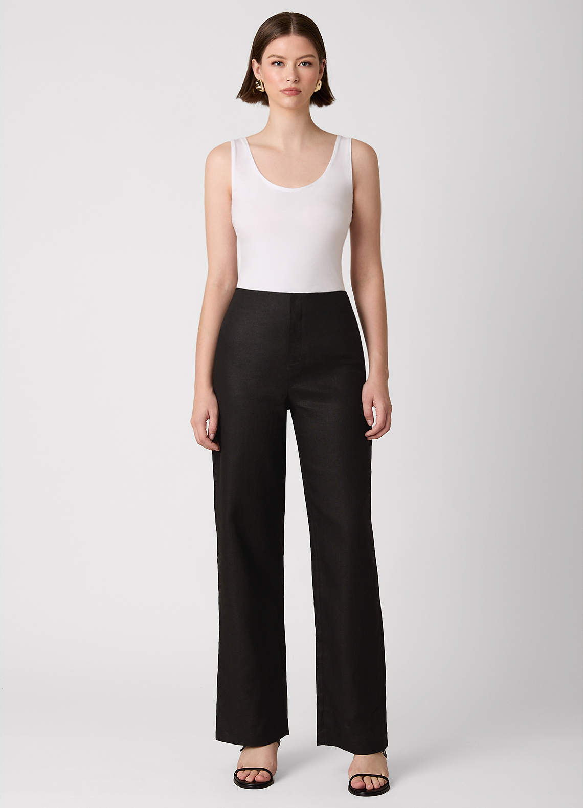 front 100% European Linen Wide-Leg Pants
