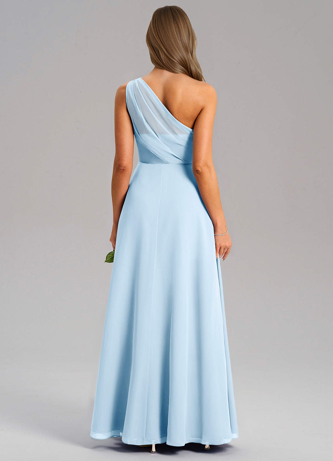 Azazie Phaedra Vestidos de madrinha de casamento Vestido Céu Azul de Chiffon de Linha A com Um ombro image1