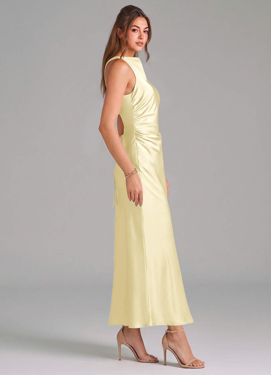 Azazie Evadne Brautjungfernkleider Etui Plissee Stretch-Satin Kleid Zitronensorbet image3