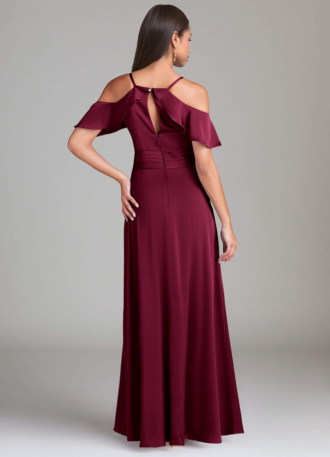 flame bodycon dress SLIT MAXI Satin Bridesmaid Dress | Color:DOWNTOWN BROWN Color: Brown Crafted from high
