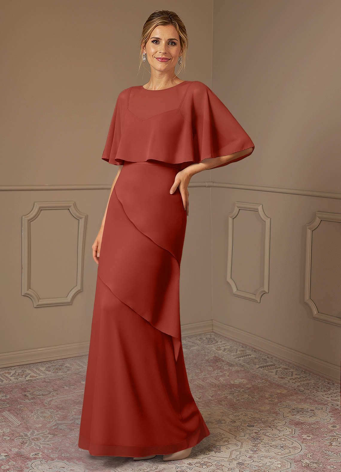 Azazie Bowie vestidos de madre de la novia Vestido de Terracota de Gasa de Corte En A image1