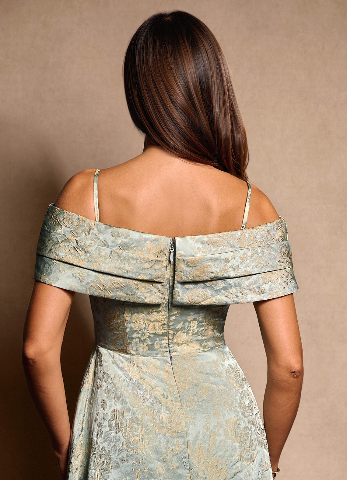 Azazie Brighton Final Sale Vintage Blue A-Line Pleated Jacquard Dress image6