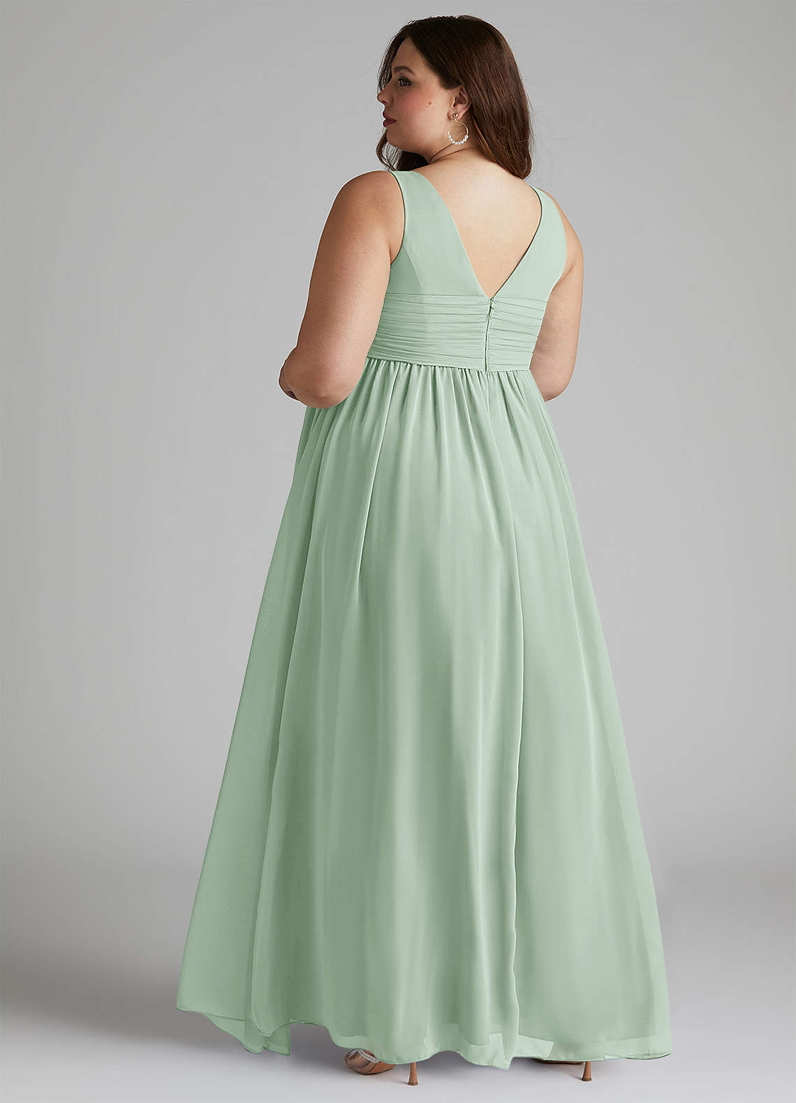 Azazie Yetta Brautjungfernkleider für Schwangere A-Linie V-Hals Versammelt Chiffon Bodenlänge Kleid image10