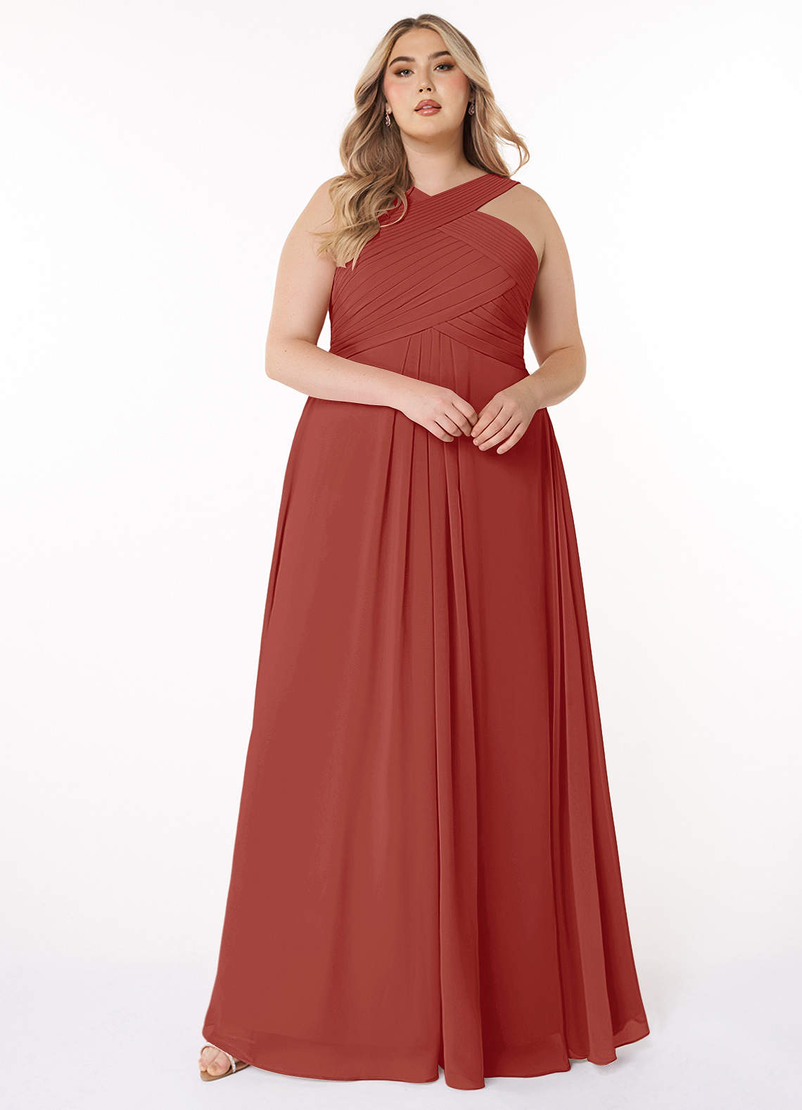 Azazie Kaleigh Bridesmaid Dresses Terracotta A-Line Pleated Chiffon Dress image1