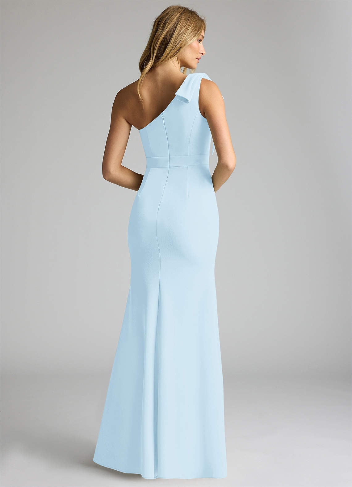 Azazie Rinna Bridesmaid Dresses Sky Blue Mermaid One Shoulder Stretch Crepe Dress image1