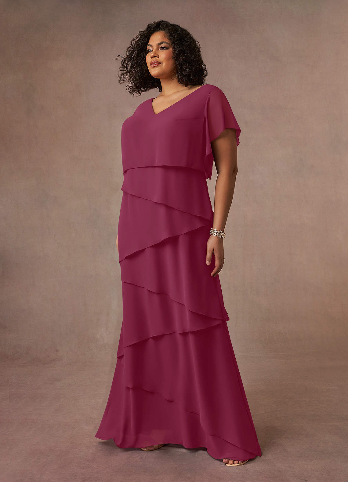 Azazie OHara vestidos de madre de la novia Vestido de Mora de Gasa de Corte en A con Cuello en V image12