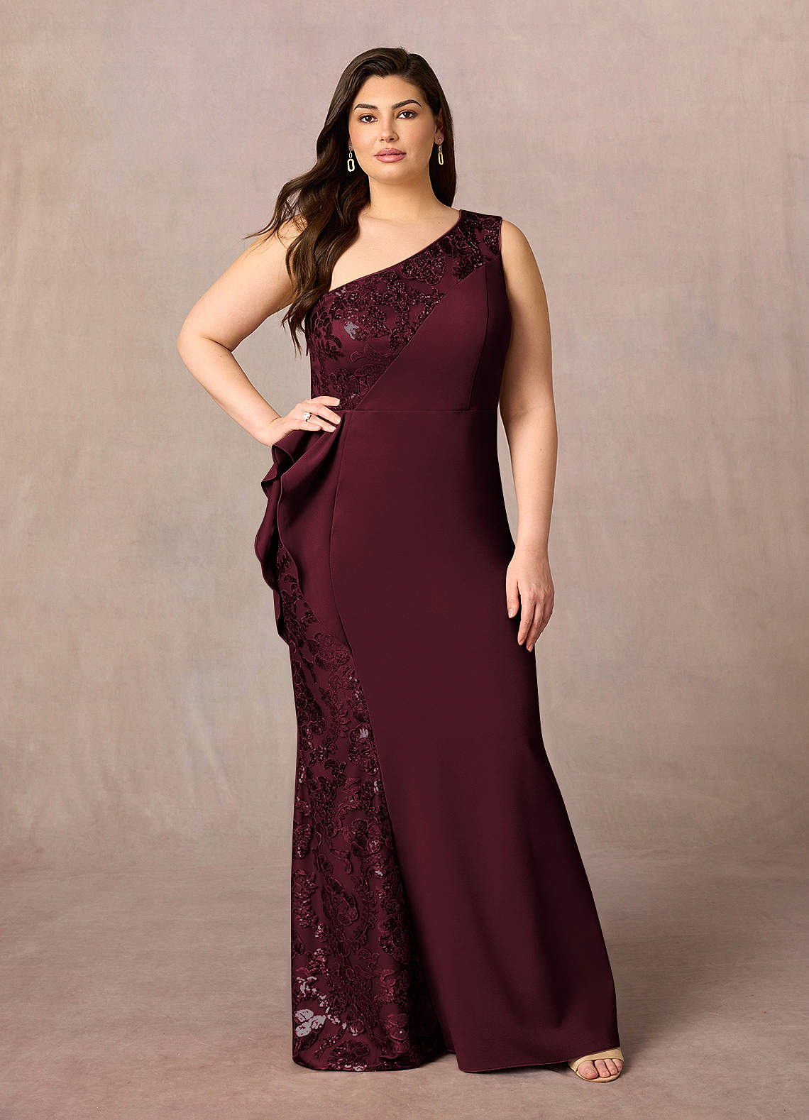 Azazie Aria Abiti per la Madre della Sposa Abito Sirena in Pizzo Lustrini Cabernet image1