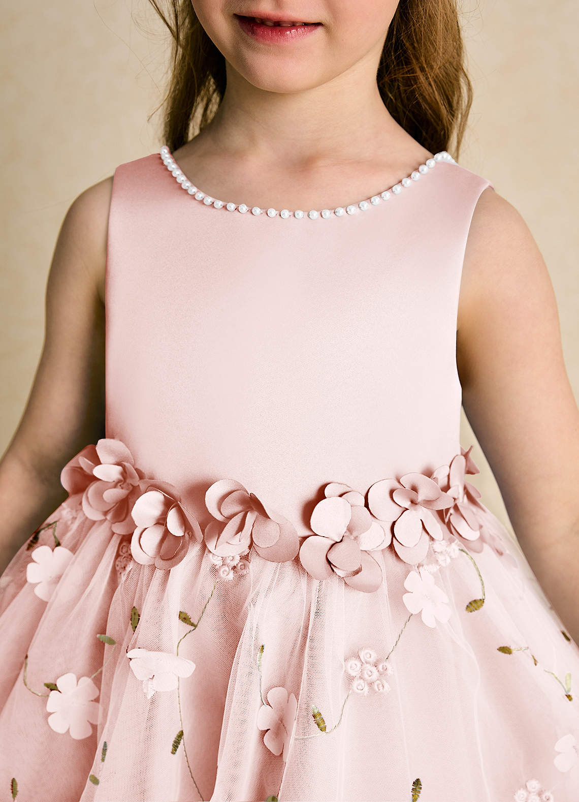 Azazie Starri Flower Girl Dresses Blushing Pink Ball-Gown Beaded Matte Satin Dress image7