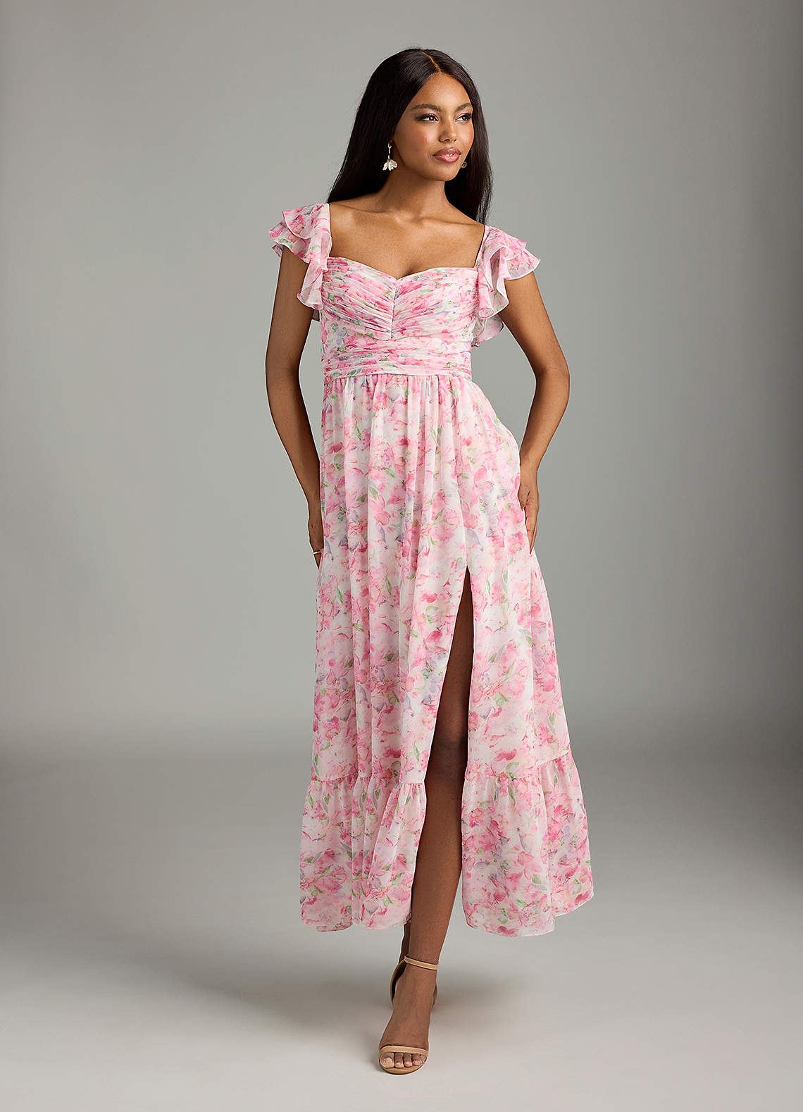 Azazie Anaya Brautjungfernkleider Eine Linie Herzausschnitt Chiffon Kleid Abstraktes Aquarell Mit Blumen image2