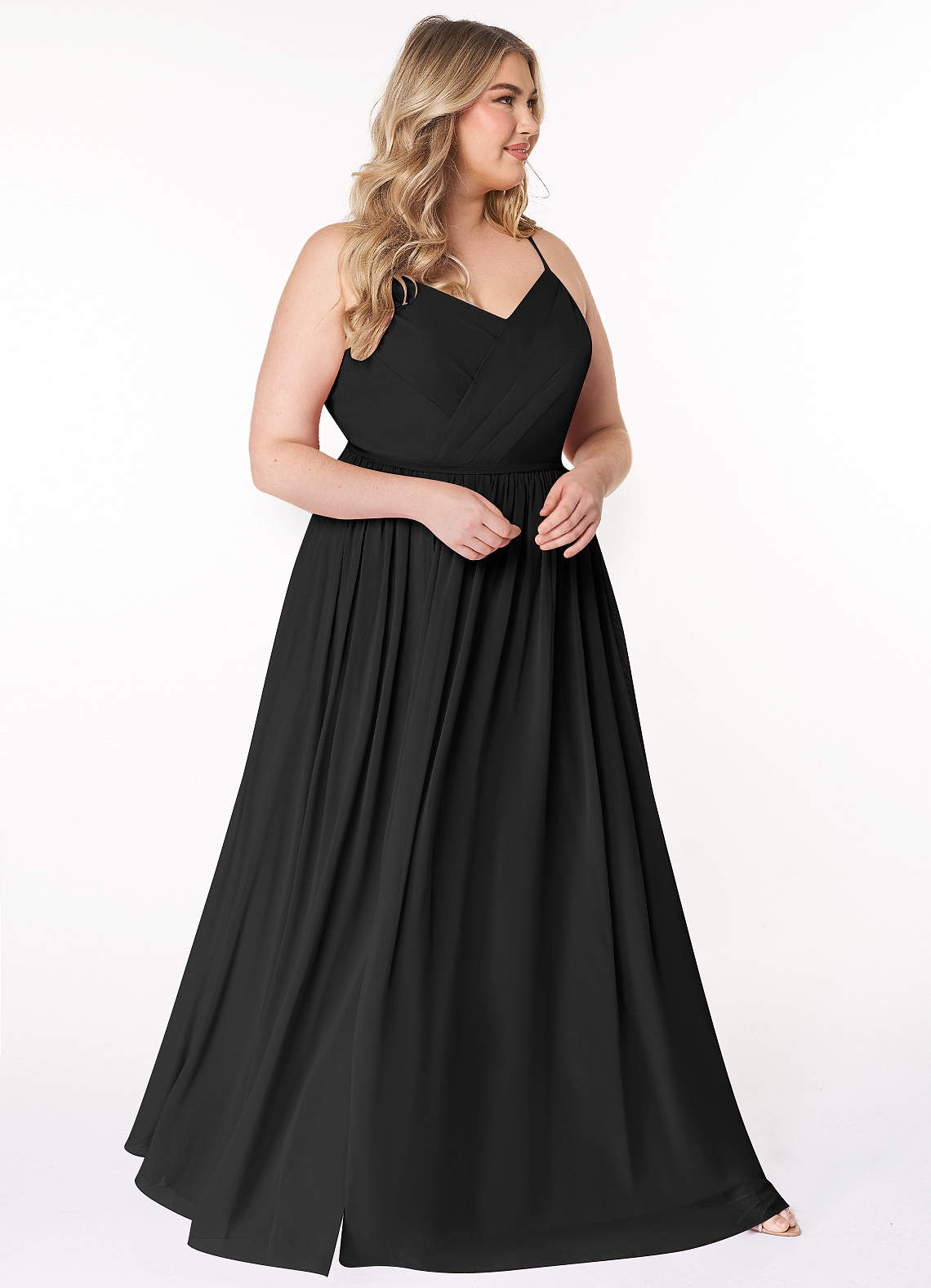 plus size black and white bridesmaid dresses Plus Size Ruffle Sleeve V-Neck Tie-Waist Chiffon Evening Dress main image 1