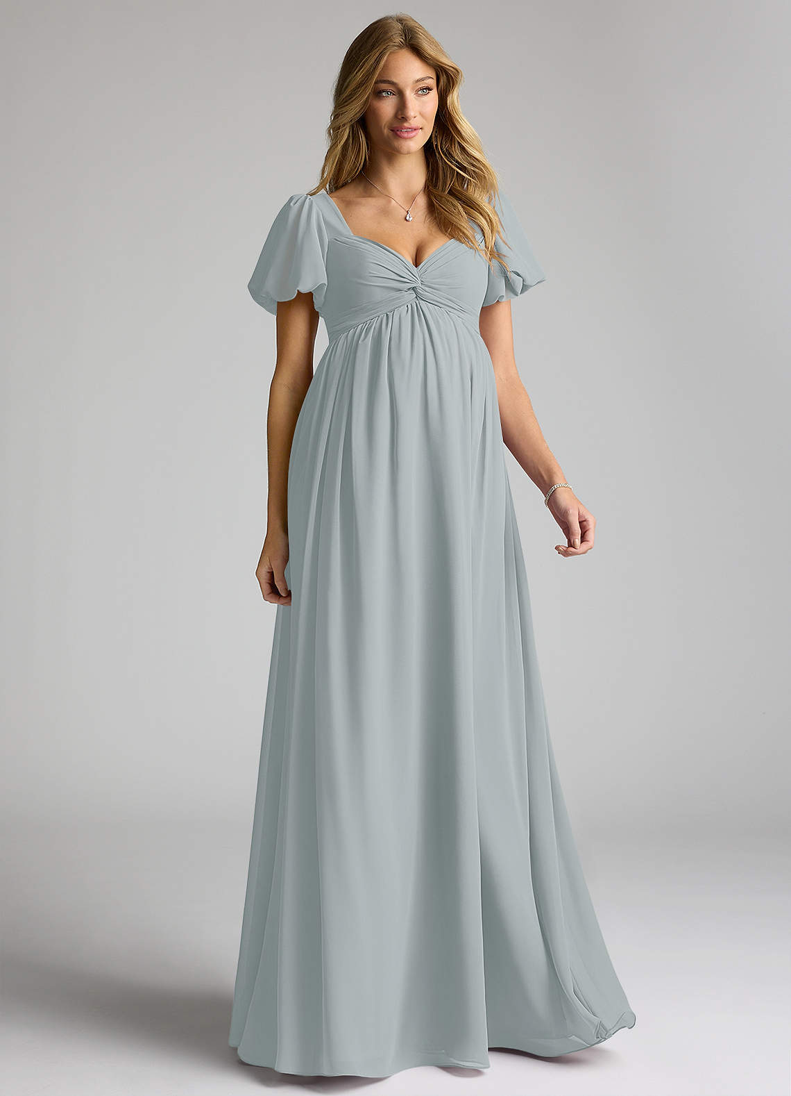 Azazie Madisynn Maternity Bridesmaid Dresses Bow Chiffon Floor-Length Dress image1