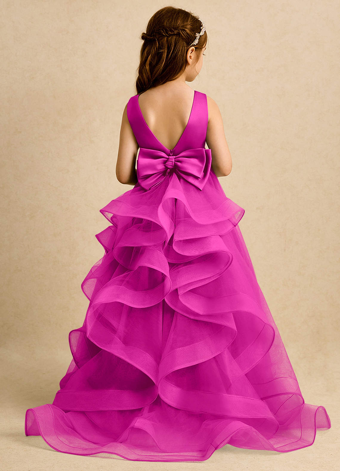 Azazie Lior vestidos de niña de las flores Vestido de Fucsia de Tul de Princesa con Plisado image1