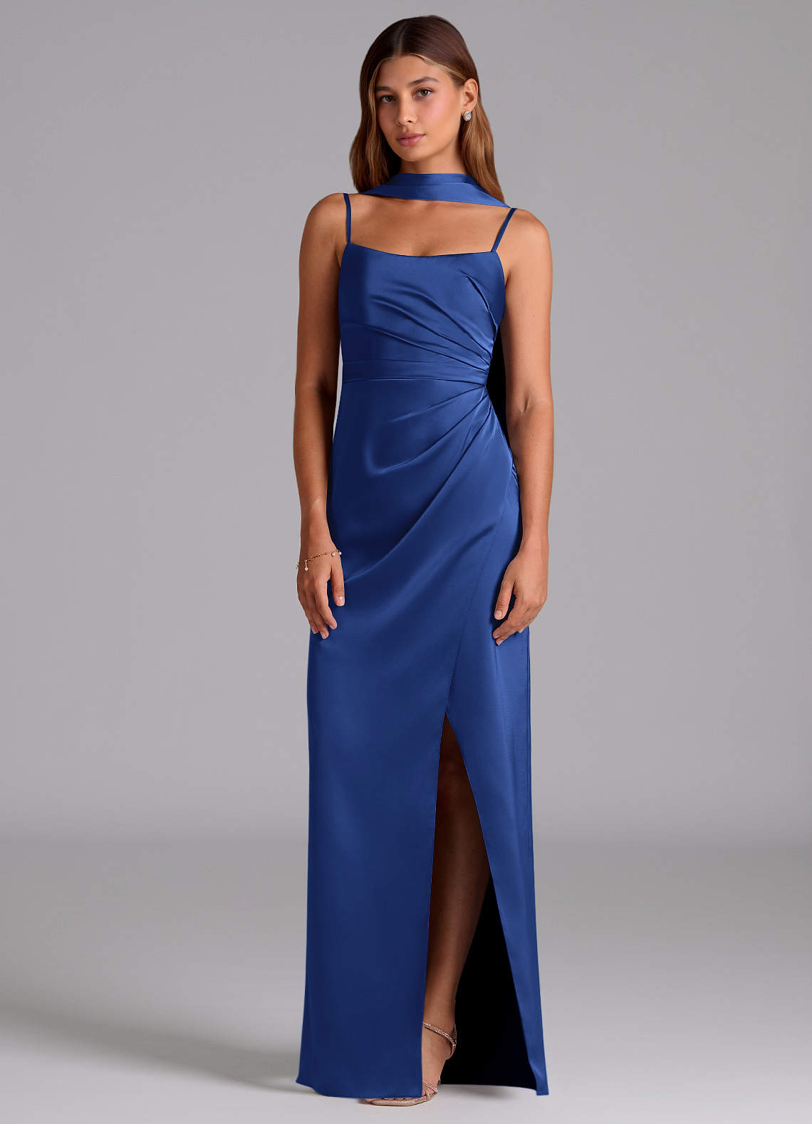 royal blue silk bridesmaid dresses Royal Blue Soft Satin Halter Bridesmaid Dress – Lisposa main image 1