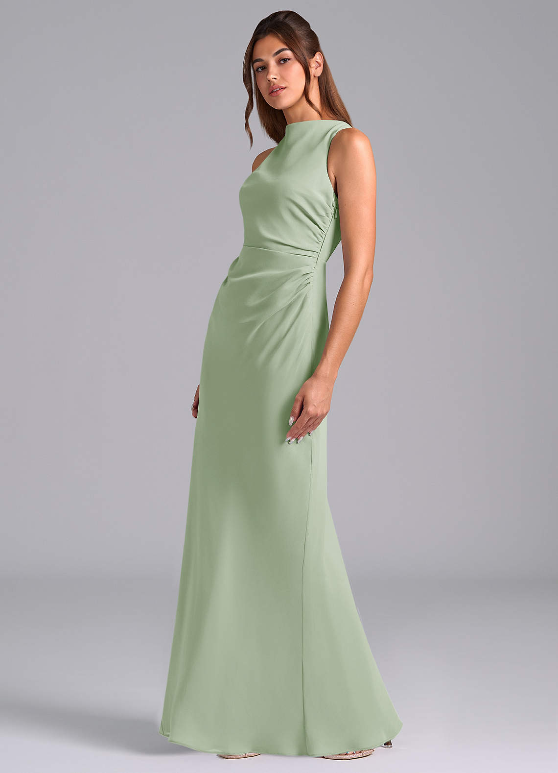 Azazie Evadne Bridesmaid Dresses Dusty Sage A-Line Pleated Chiffon Dress image1
