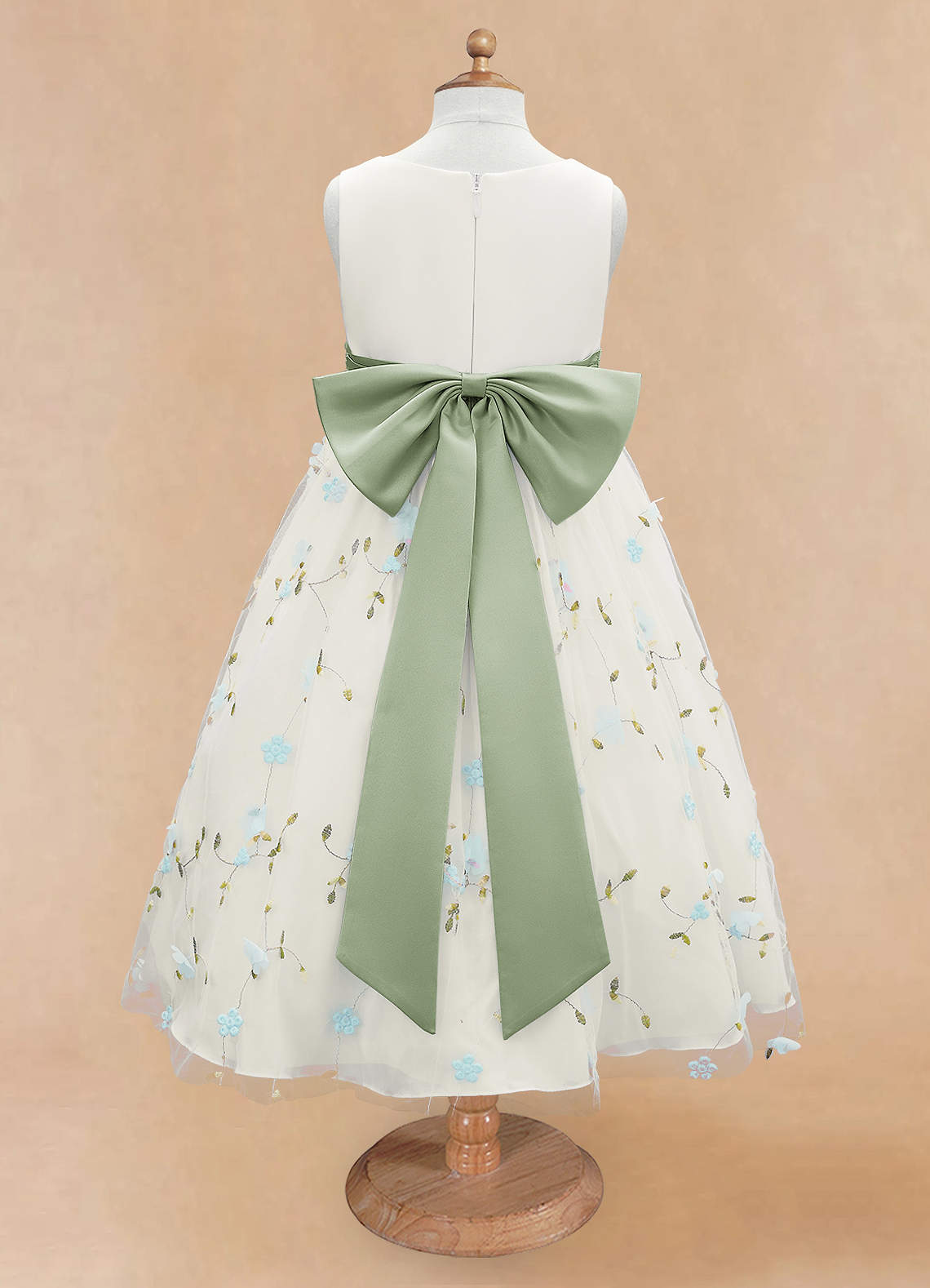 Azazie Pollie Flower Girl Dresses Sky Blue Dusty Sage A-Line Bow Tulle Dress image12